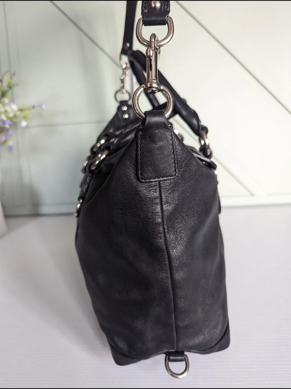 Coach Black Leather Satchel with Detachable Shoulder Strap